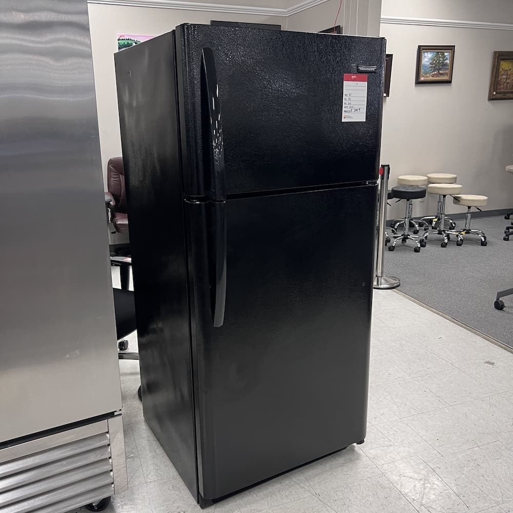 black freezer top refrigerator fridge, used appliances, used office furniture, black Frigidaire