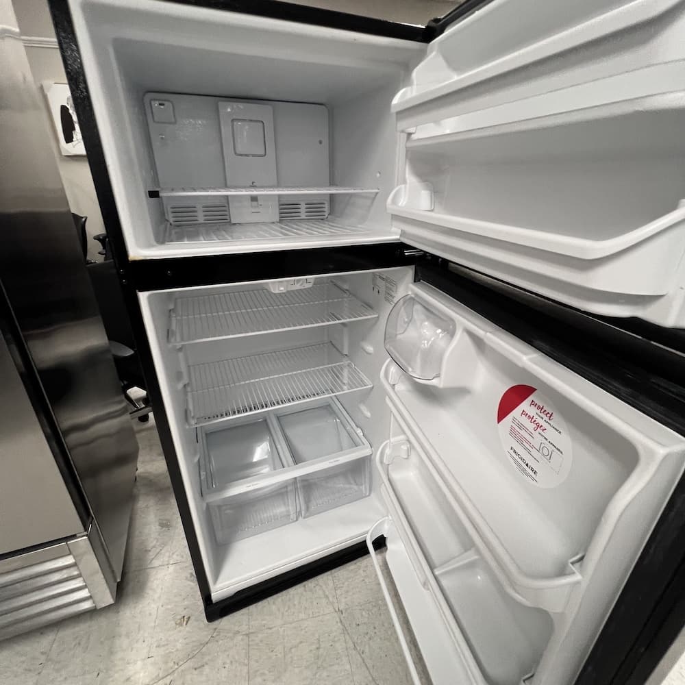 black freezer top refrigerator fridge, used appliances, used office furniture, black Frigidaire