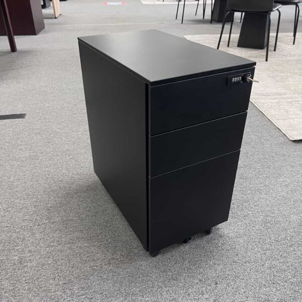 black metal rolling file cabinet with 3 drawers
