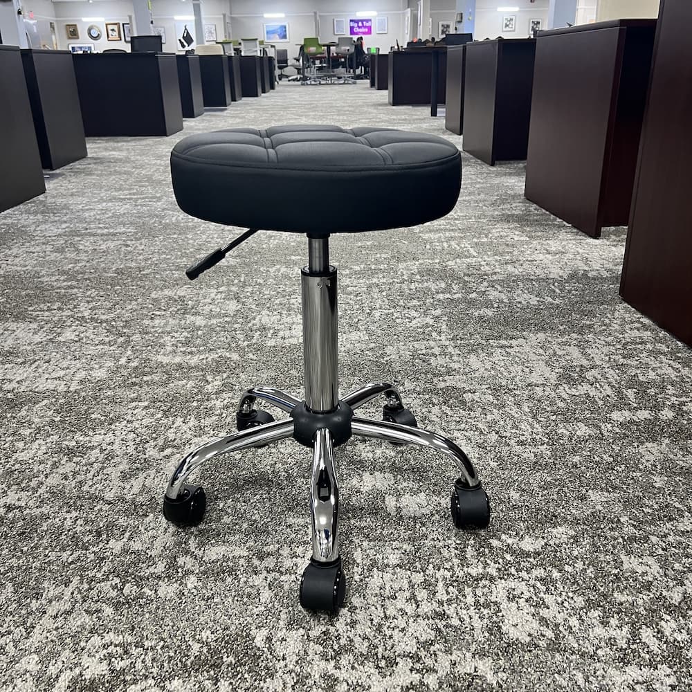 black vinyl seat, tufted, chrome base, doctor stool, patient stool, office furniture new