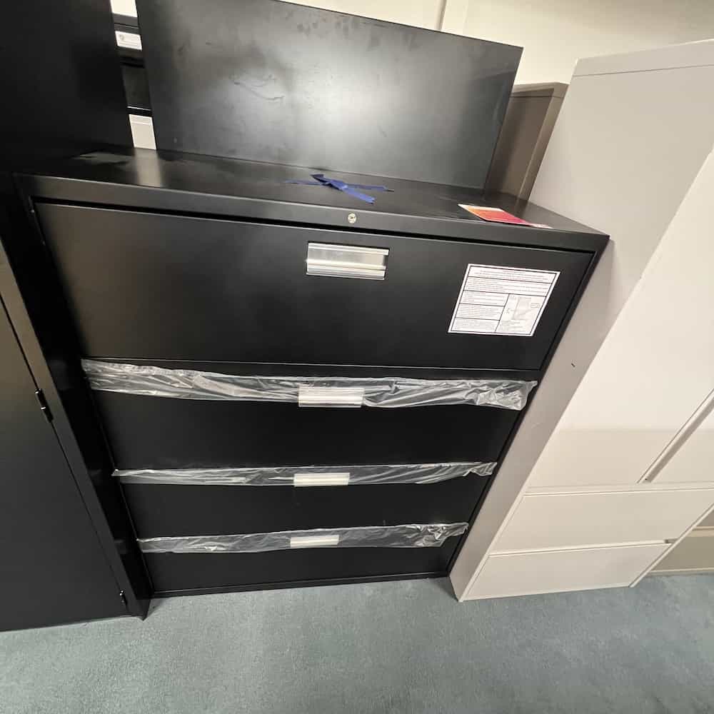 52" High Black Metal Lateral Filing 4 Drawer Office