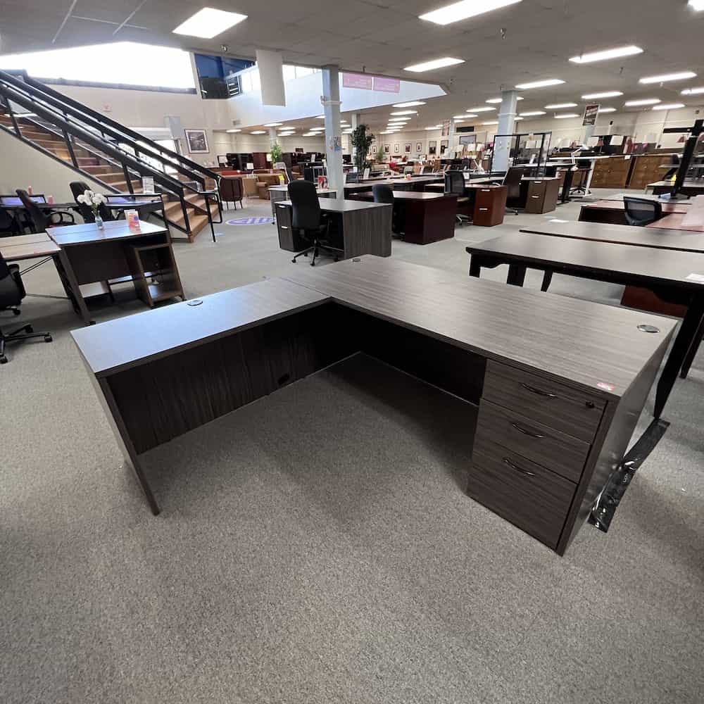 71" Dark Grey LDesk with 1 Pedestal Left Return Office Furniture