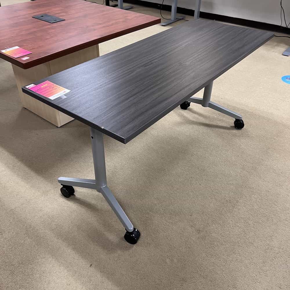 60" Grey Training Table Flip Top on Wheels Office Furniture Liquidations