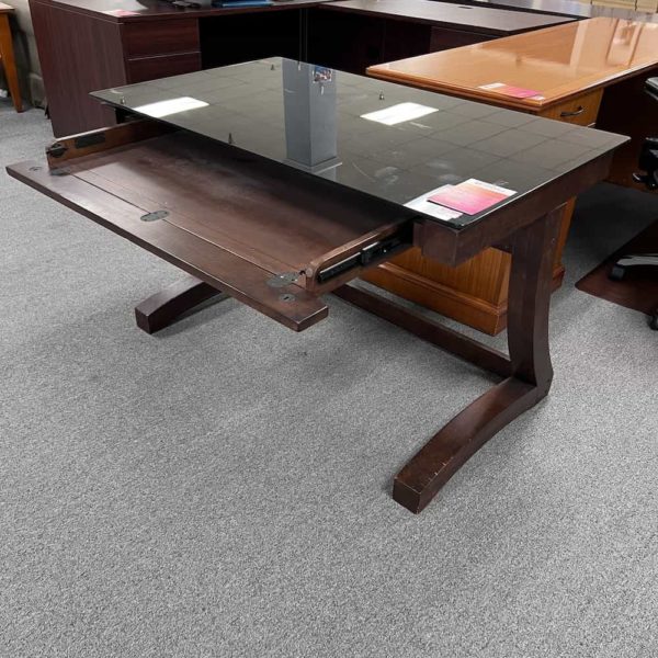 48" Whalen Walnut and Black Glass Top Writer's Desk - Image 2