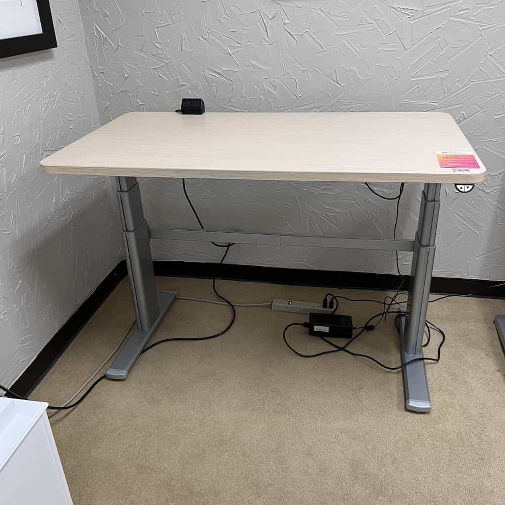 52" Maple and Silver Height Adjustable Standing Desk Office Furniture