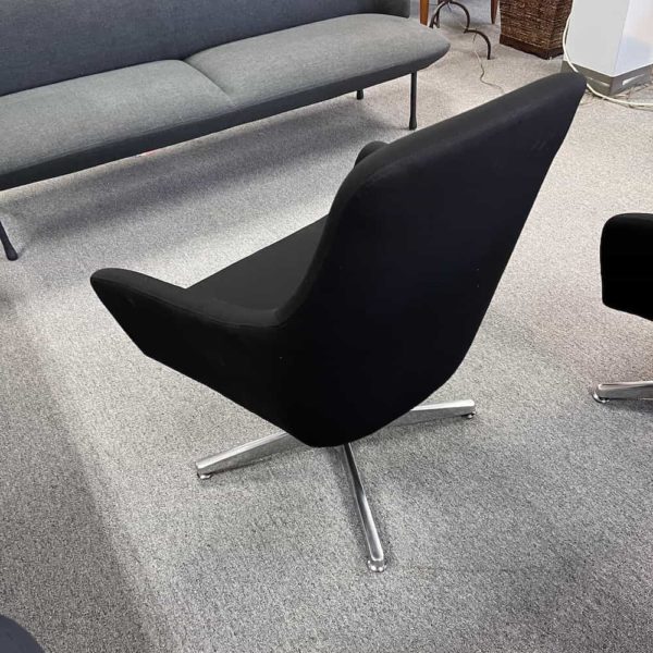 black swivel arm chairs with chrome base, modern, back