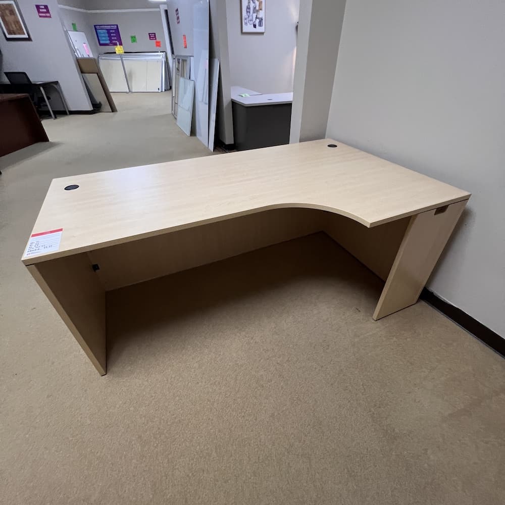 maple pork chop desk right return, laminate, used office furniture