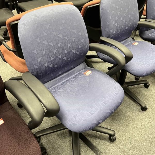 rally steelcase office chair with fixed arms periwinkle blue upholstery