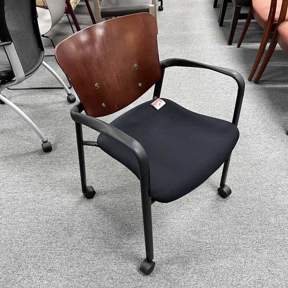 mahogany and black Rolling Guest Chair, front