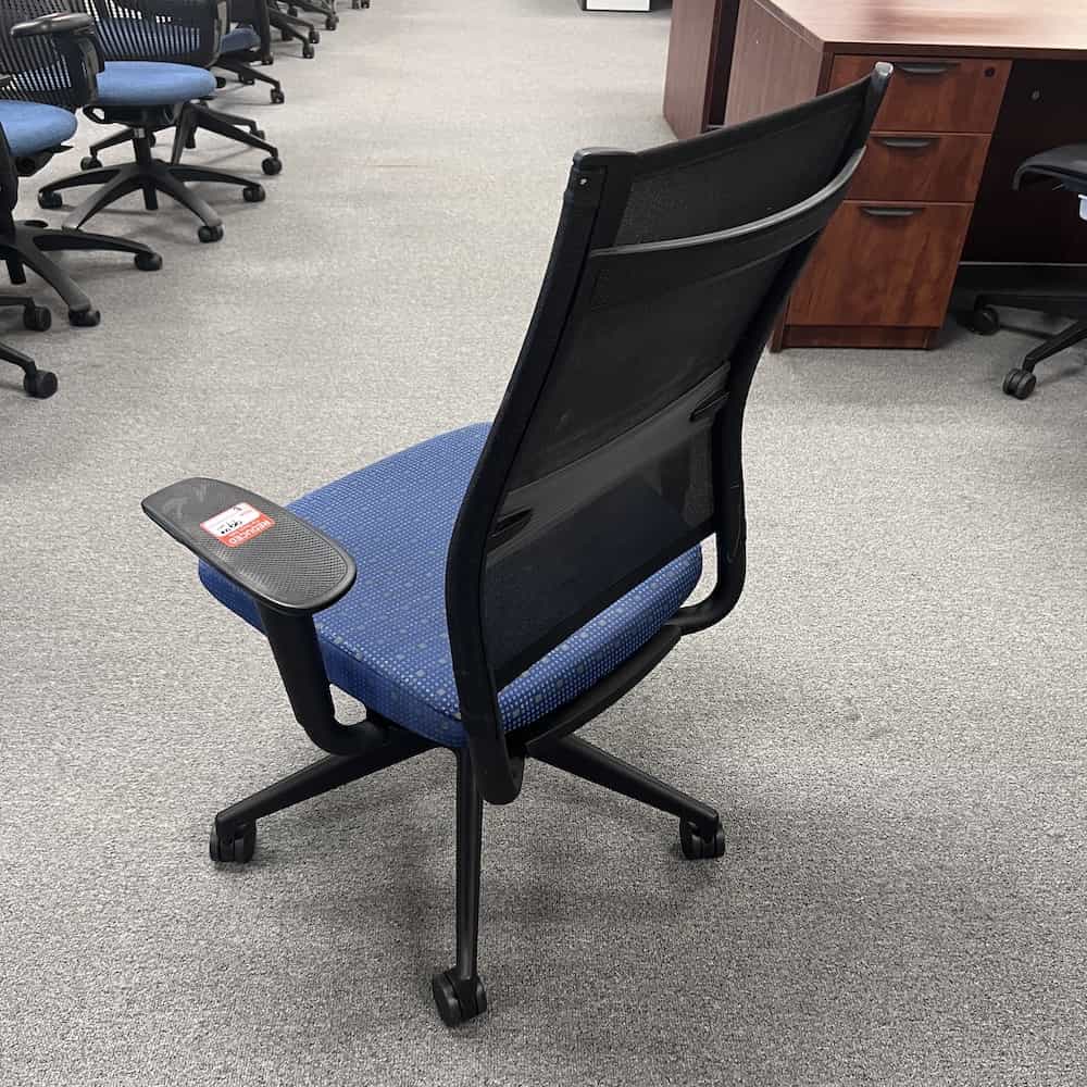 Blue and Black Mesh Back Task Chair, back view