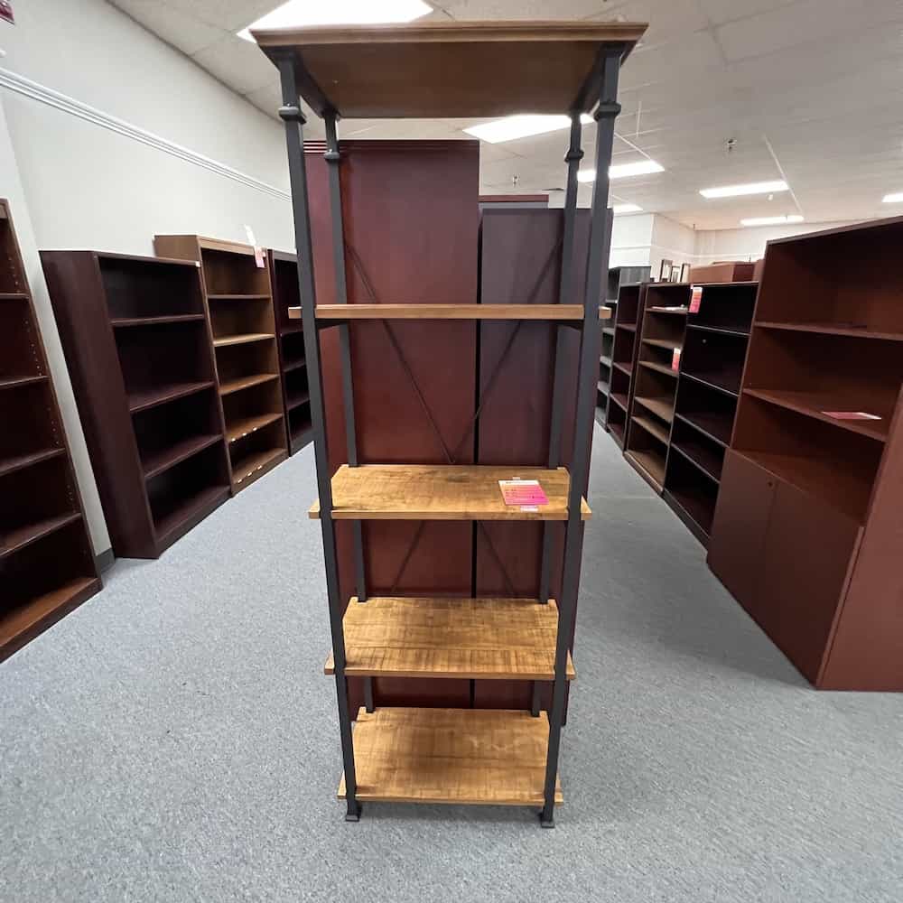 Oak and Black Industrial Bookcase