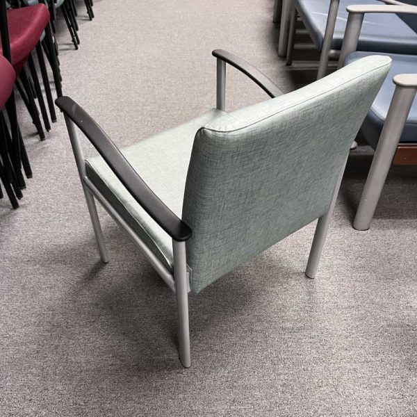 seafoam heather green Bariatric Waiting Room Chairs, black arm rest area, silver legs, back view
