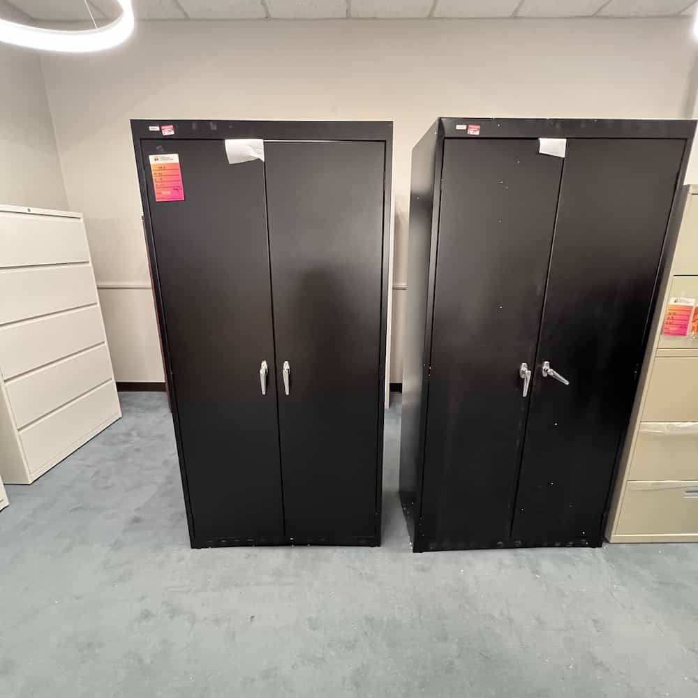 black metal 2 door storage cabinet, closed