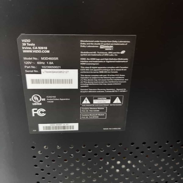Vizio 3D TV back panel info