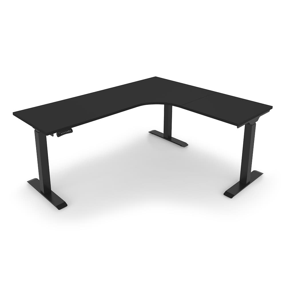 black grey l-shaped height adjustable with black legs
