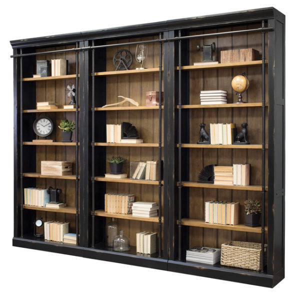 Executive Bookcase, honey and black, three in a row