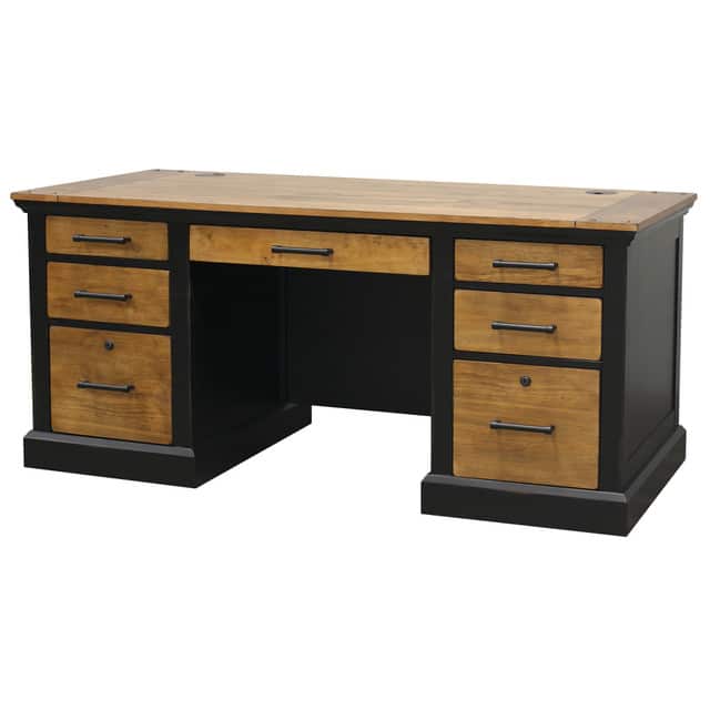 Executive Desk with honey and ebony black, front view