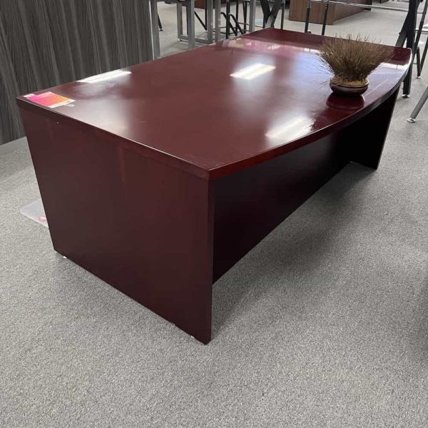 Mahogany Bow Front Desk with 1 Pedestal, front view