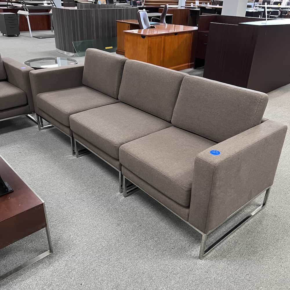 92" Vari Taupe and Chrome Modern ThreeSeat Modular Sofa Office