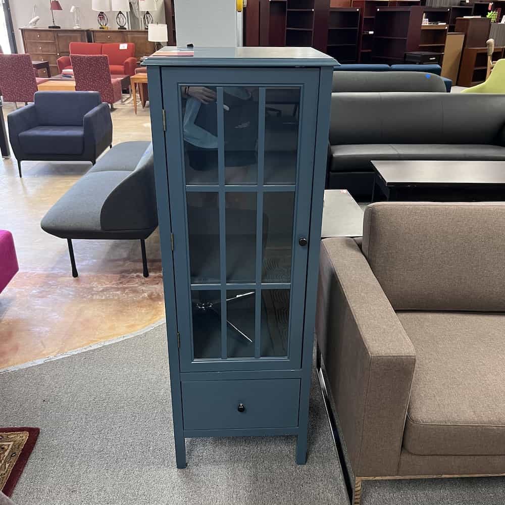 Hadley Library Cabinet with Glass Door and One Drawer, teal