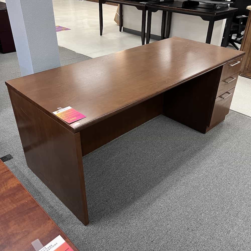 walnut veneer desk with drawers on the right side