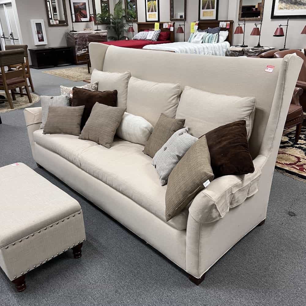 Cream White High Back Contemporary Sofa Couch, with pillows