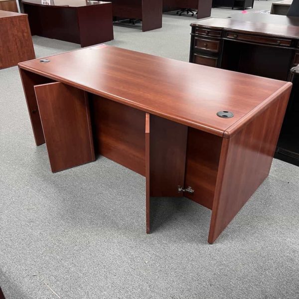 cherry laminate with drawers on the right, rounded, back, open hidden compartment