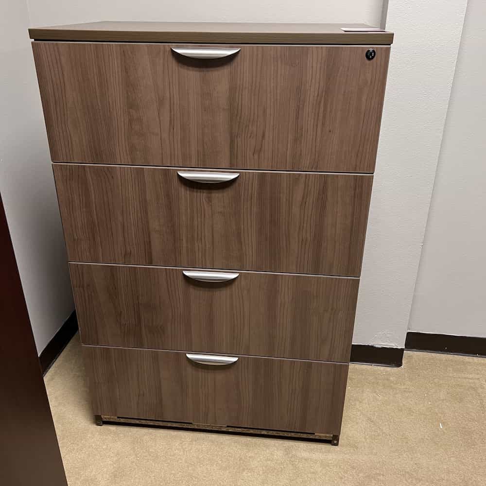 4 Drawer Lateral File, walnut with silver handles