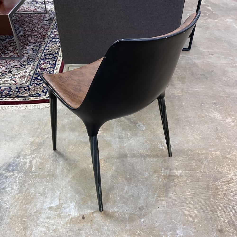 camel brown seat with burled look, black base, back view