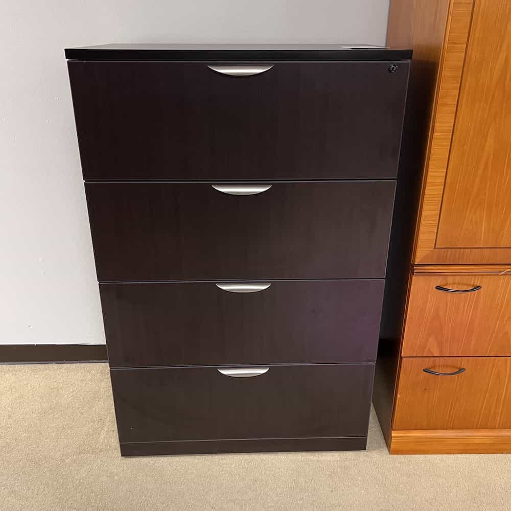 4 Drawer Lateral File, expreso with half circle silver handles