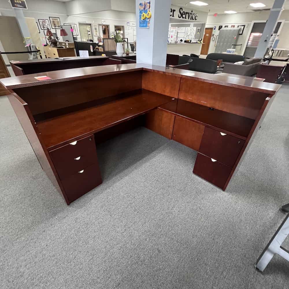 Mahogany Reception L-Desk with Transaction Top