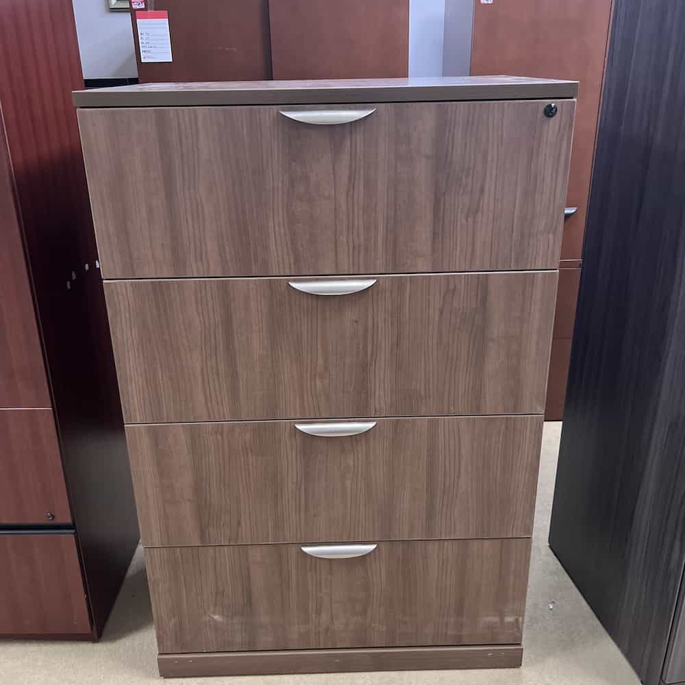 4 Drawer Lateral File, walnut with silver handles