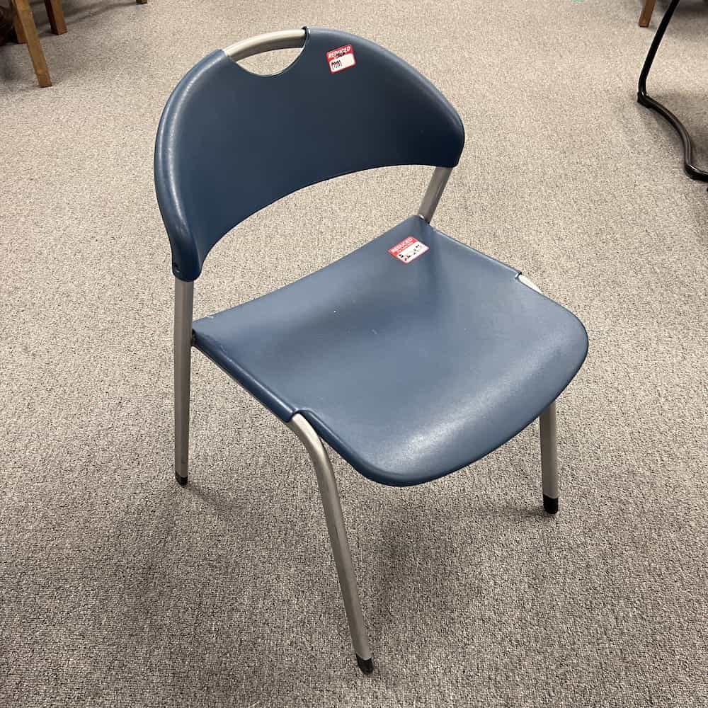 blue stacking chair, front