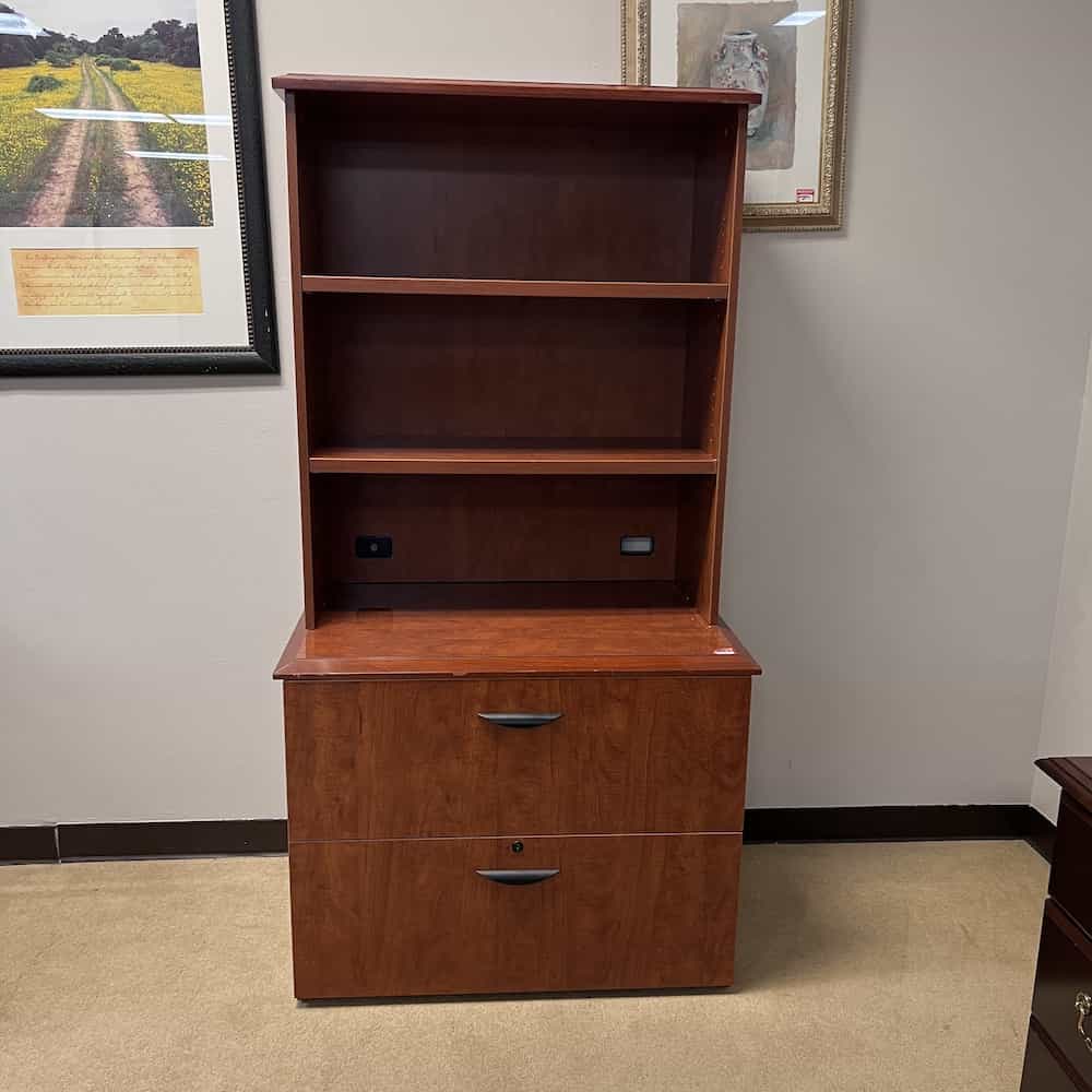 cherry 2 drawer lateral with bookcase hutch