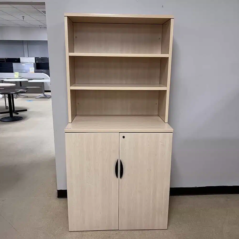 74" High Maple and Black Storage with Bookcase Hutch Office
