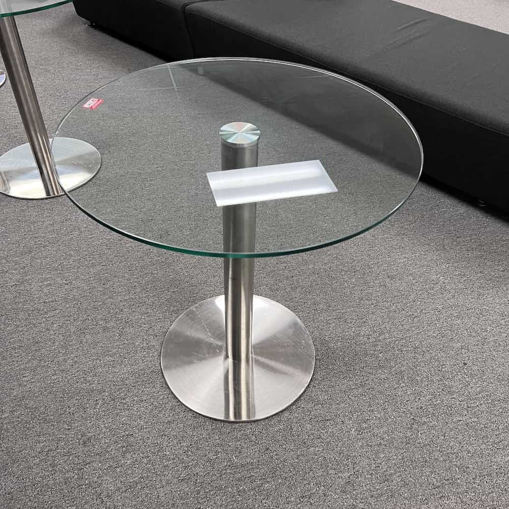 Modern Round Table , glass top, silver base