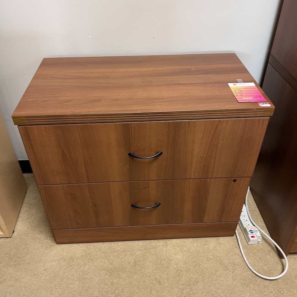 cherry 2 Drawer Lateral File with black pulls