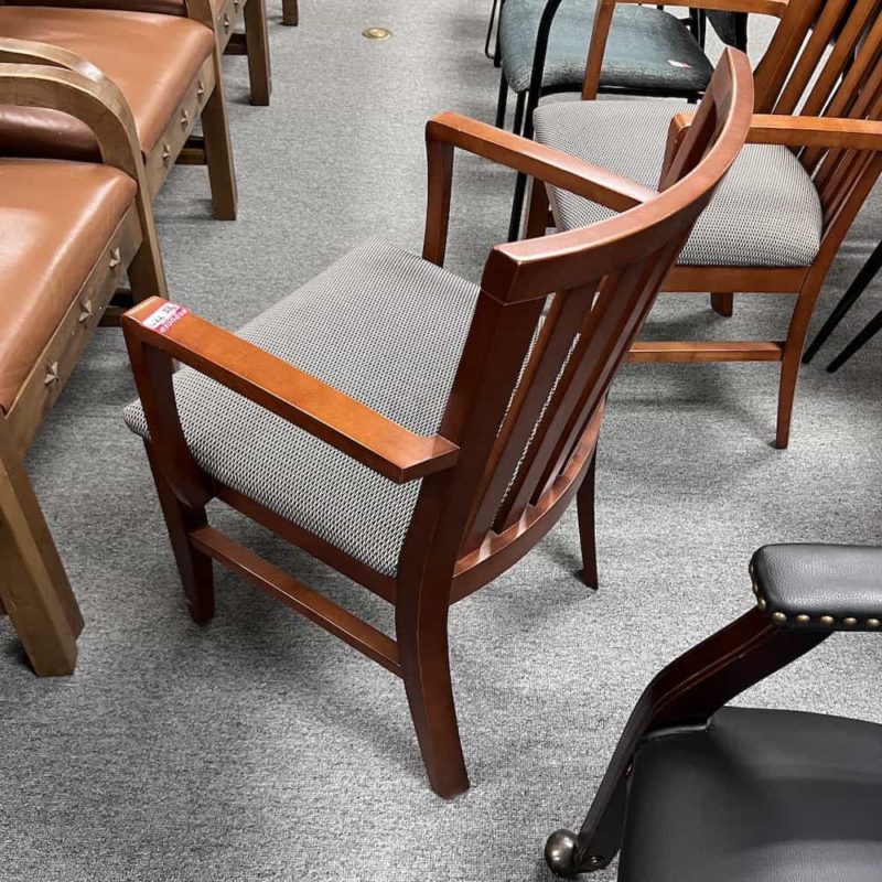 Grey and Cherry Guest Arm Chair Office Furniture Liquidations