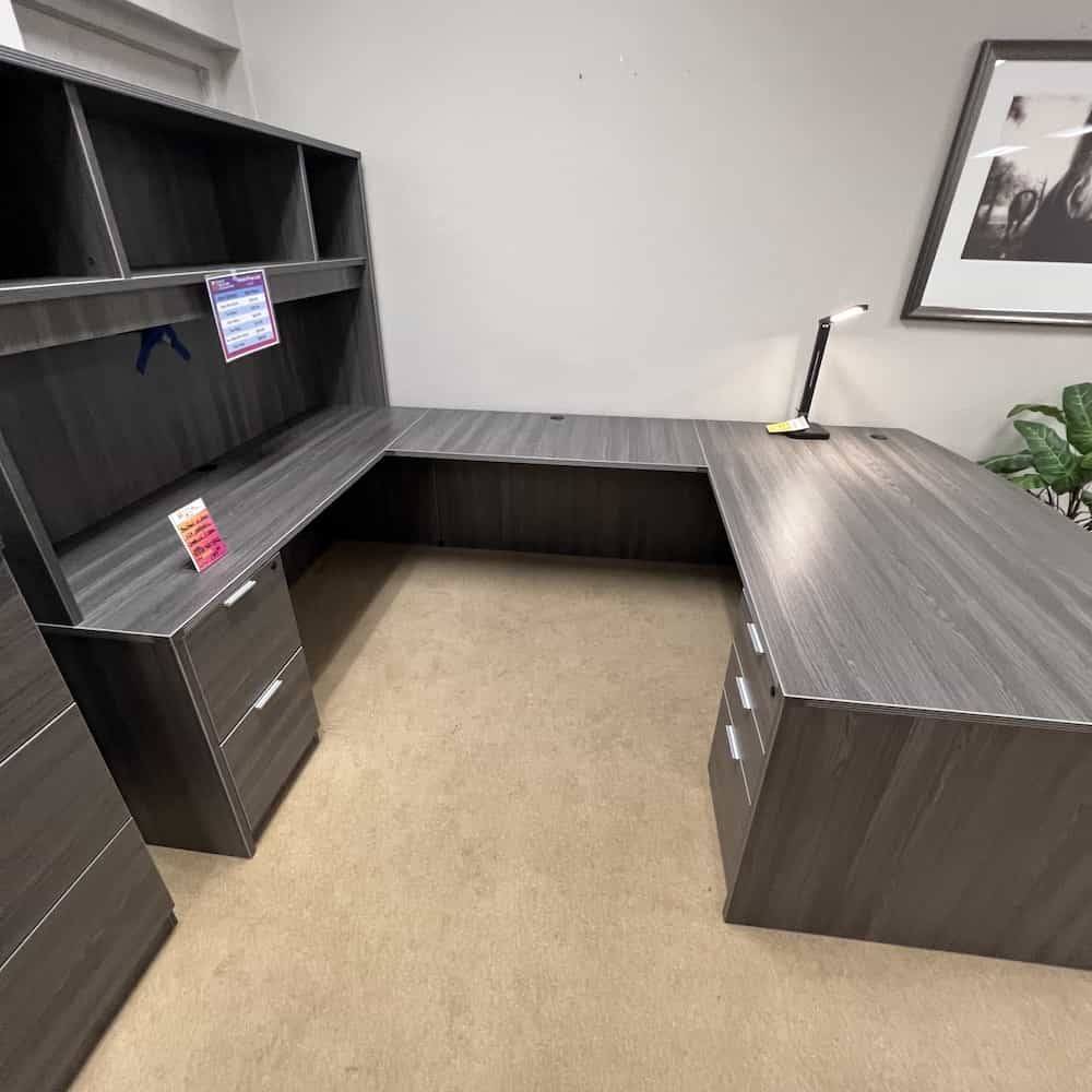 Bow Front U-Desk and 2 Pedestal Files