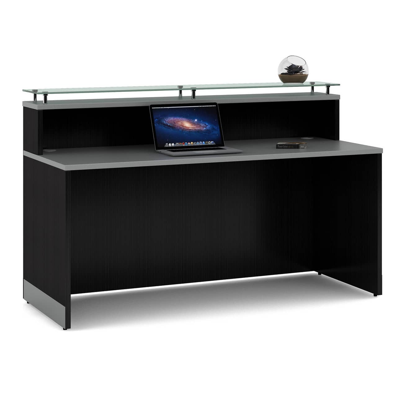 new modern desk brown with silver edging