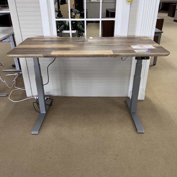 vari desk reclaim wood desk with light grey legs