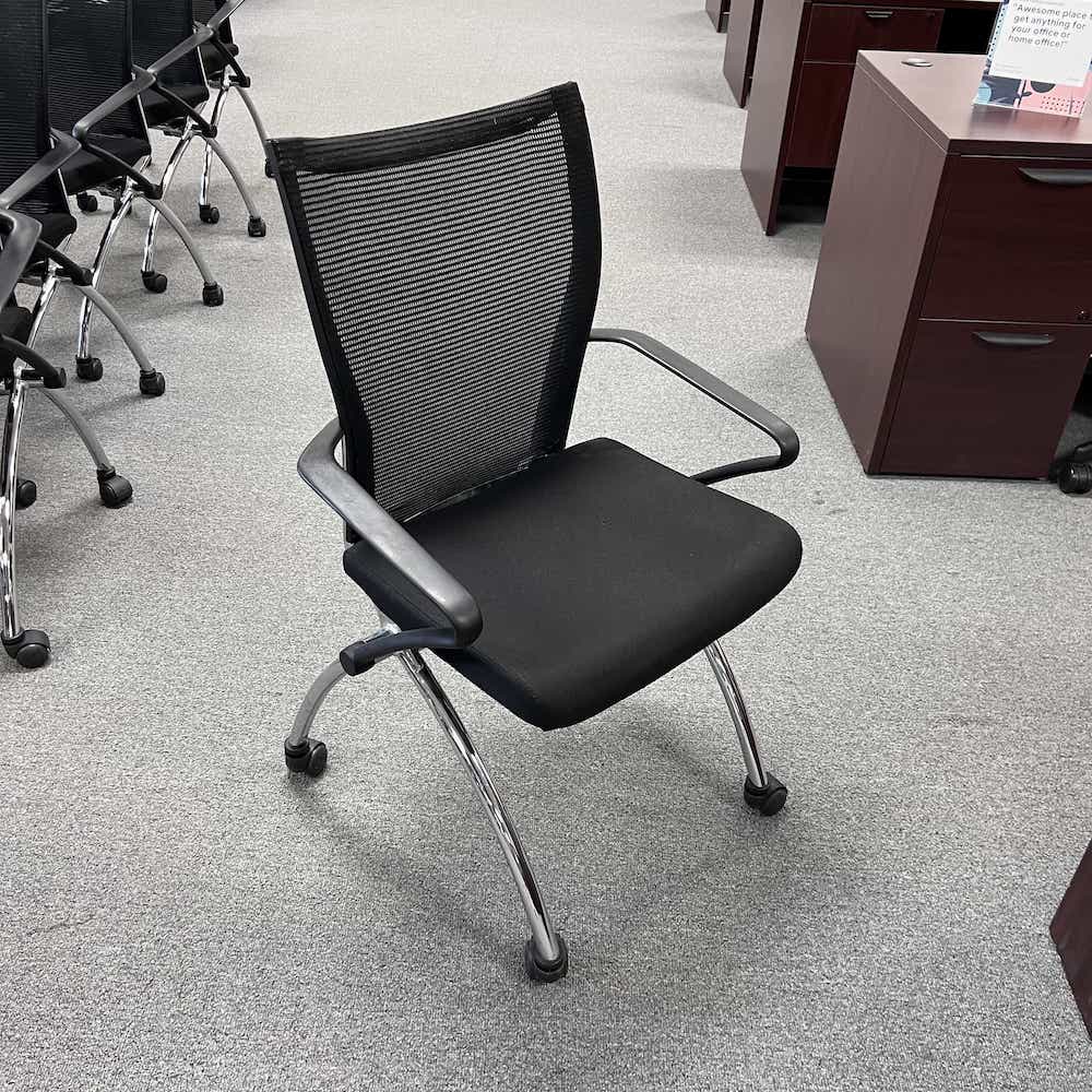black conference chair, flip seat, nesting