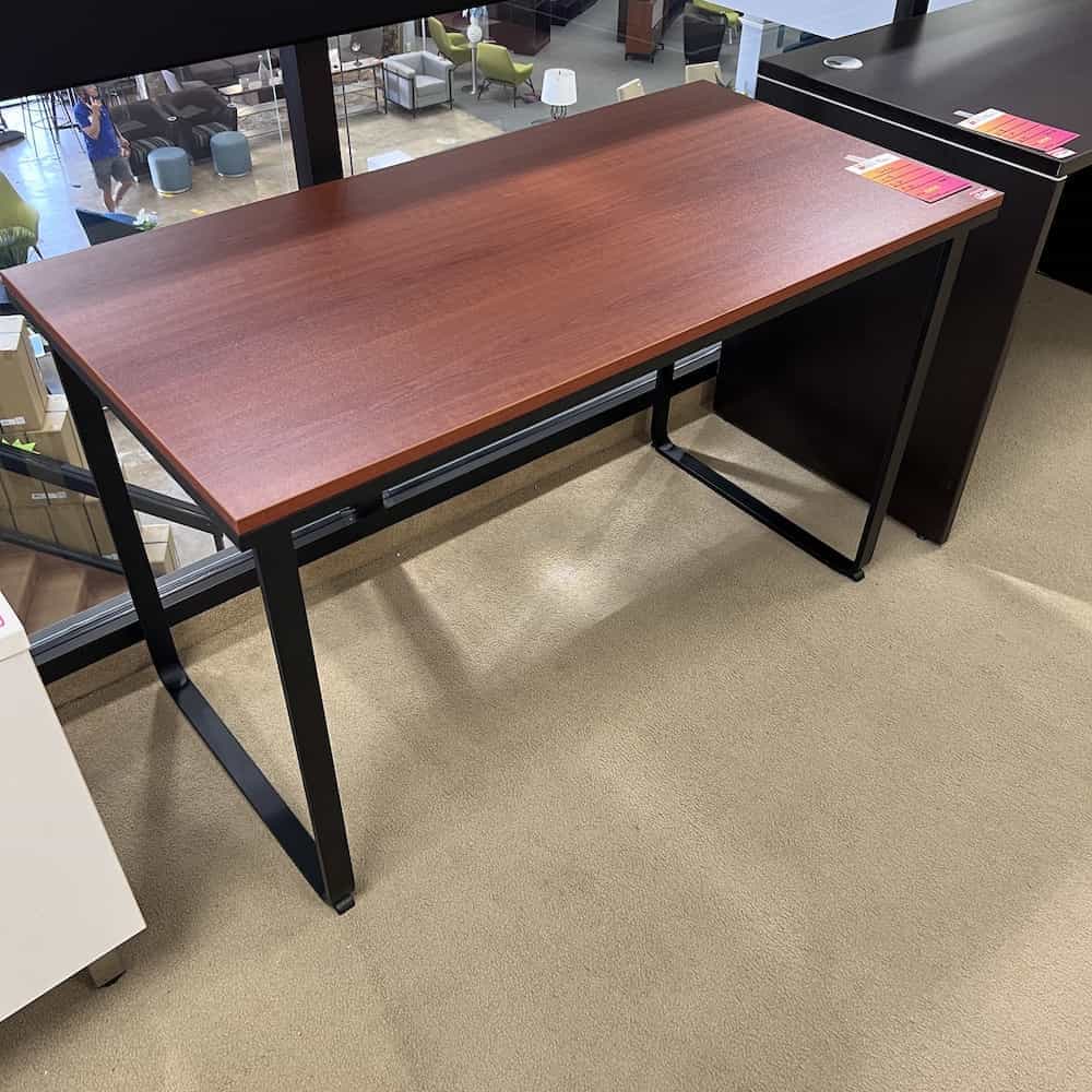 cherry table desk with black metal legs