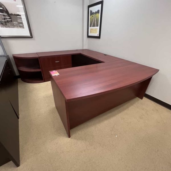 cherry u desk with lateral and bookcase set