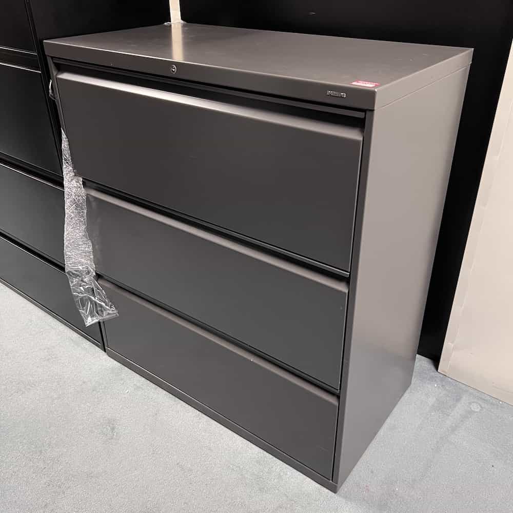 dark grey metal 3 drawer lateral file