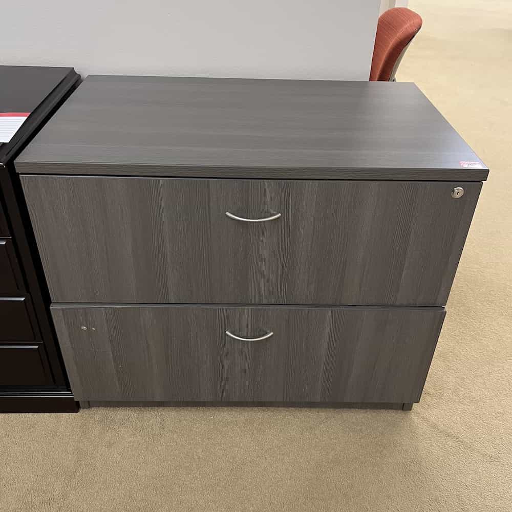 grey 2 drawer lateral file with silver pulls