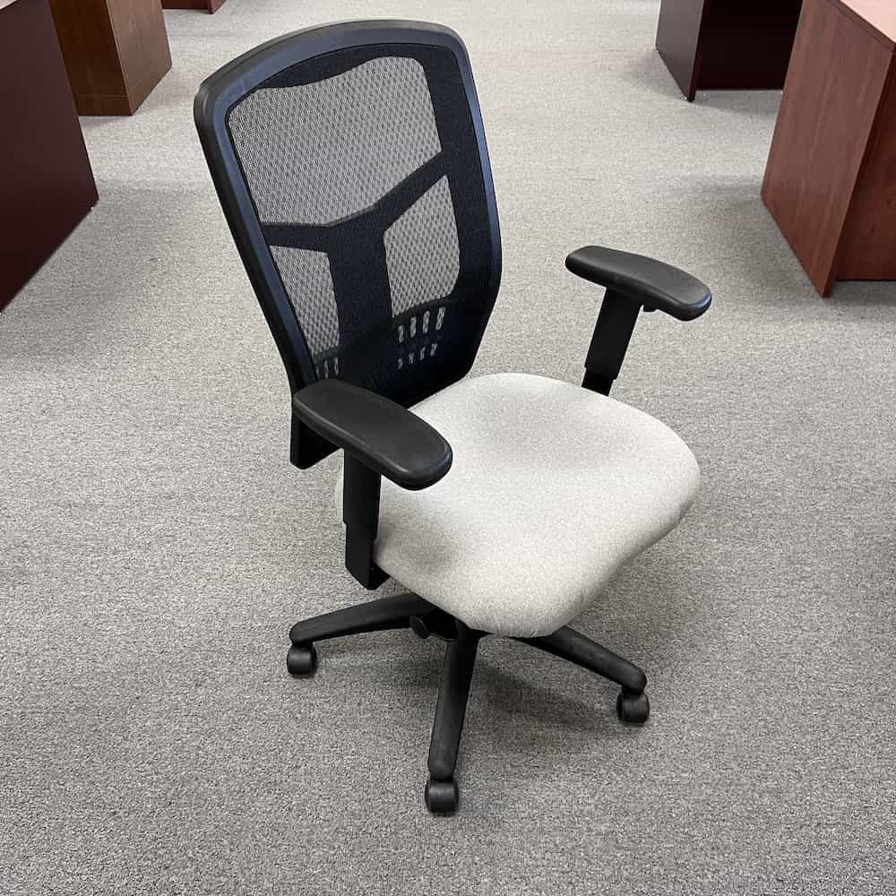 grey and black mesh back chair