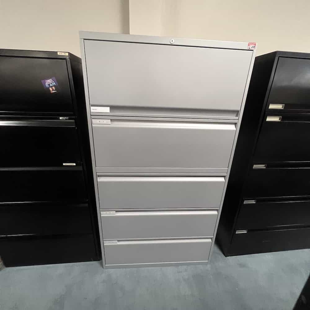 grey 5 drawer lateral file with retractable top