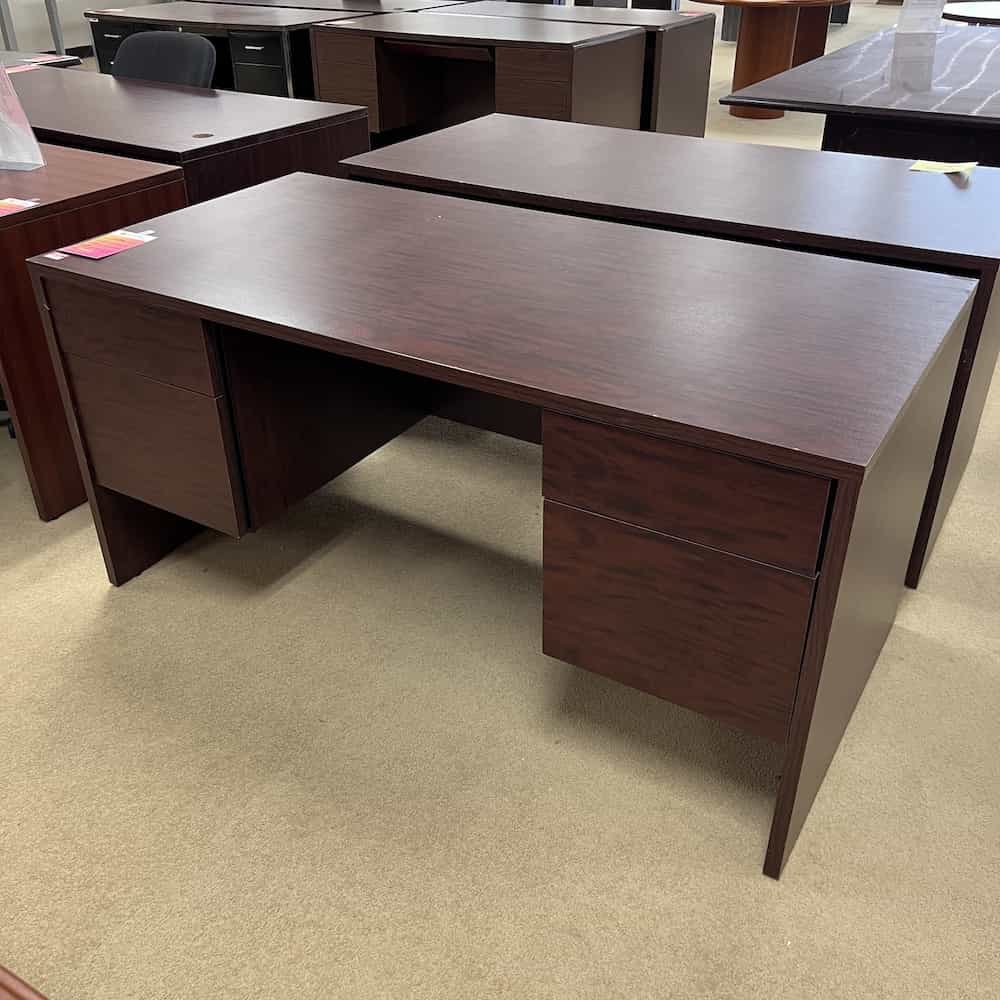 mahogany laminate desk with 2 hanging files