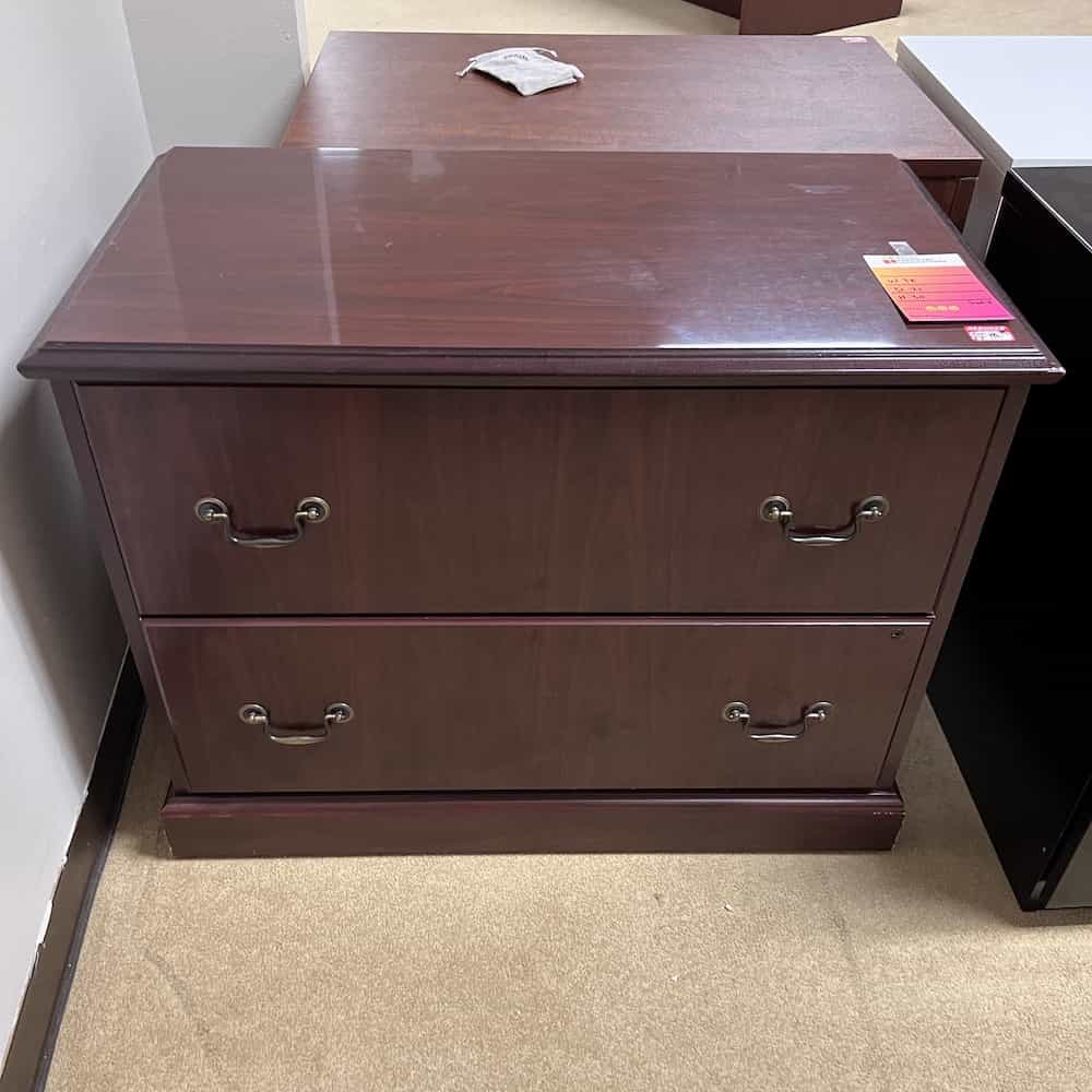 Traditional 2 Drawer Lateral File. mahogany and gold